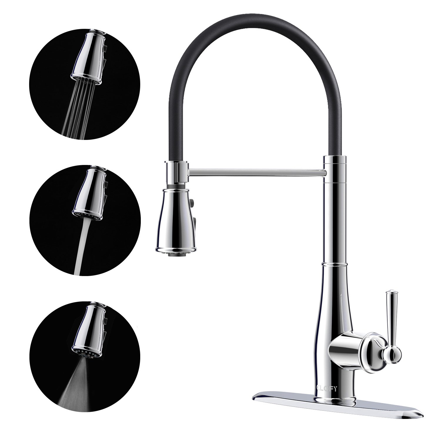 CLOFY Zinc Alloy Kitchen Tap, Pull Down Kitchen Sink Mixer Tap, 360 Degree Rotation Single Holder Pull Out Sprayer Kitchen Sink Tap, Sink Faucet in Chrome