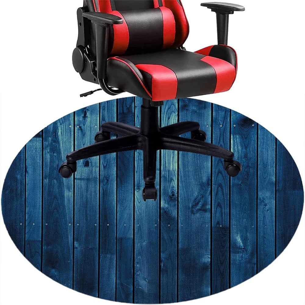 Dark Blue Hardwood Floor Desk Chair Mat, Wooden Planks Texture Image Board Floor