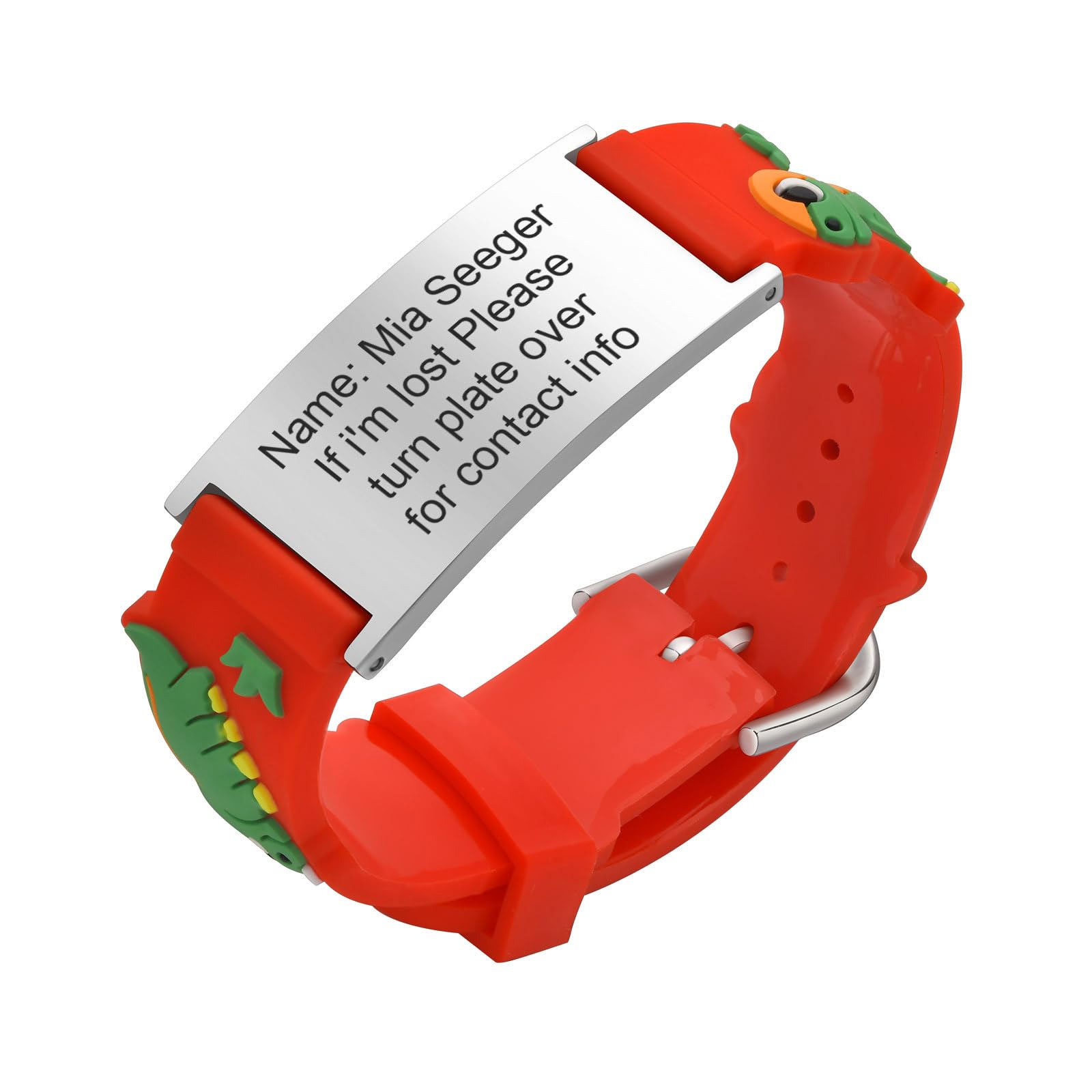 Kids Bracelet Safety ID Wristbands - Personalised Medical Alert ID Bracelets with Red Silicone Cartoon Pattern, Outdoor Anti-Lost Wristband with Emergency Contact Information For Teens Child Girls