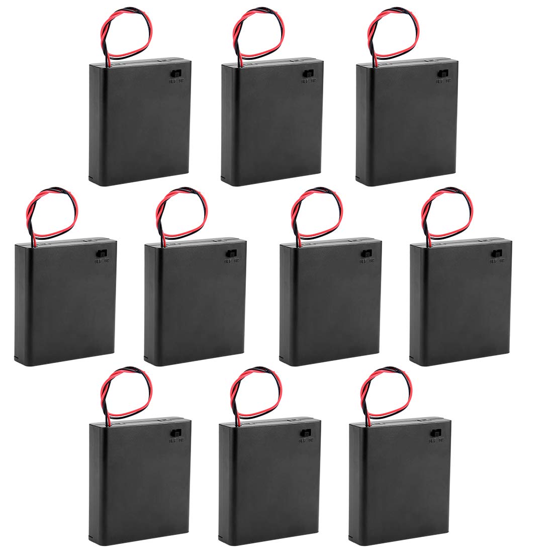 uxcell 10 Pcs 6V Battery Case Storage Box 4 x 1.5V AA Batteries Wired ON/Off Switch w Cover