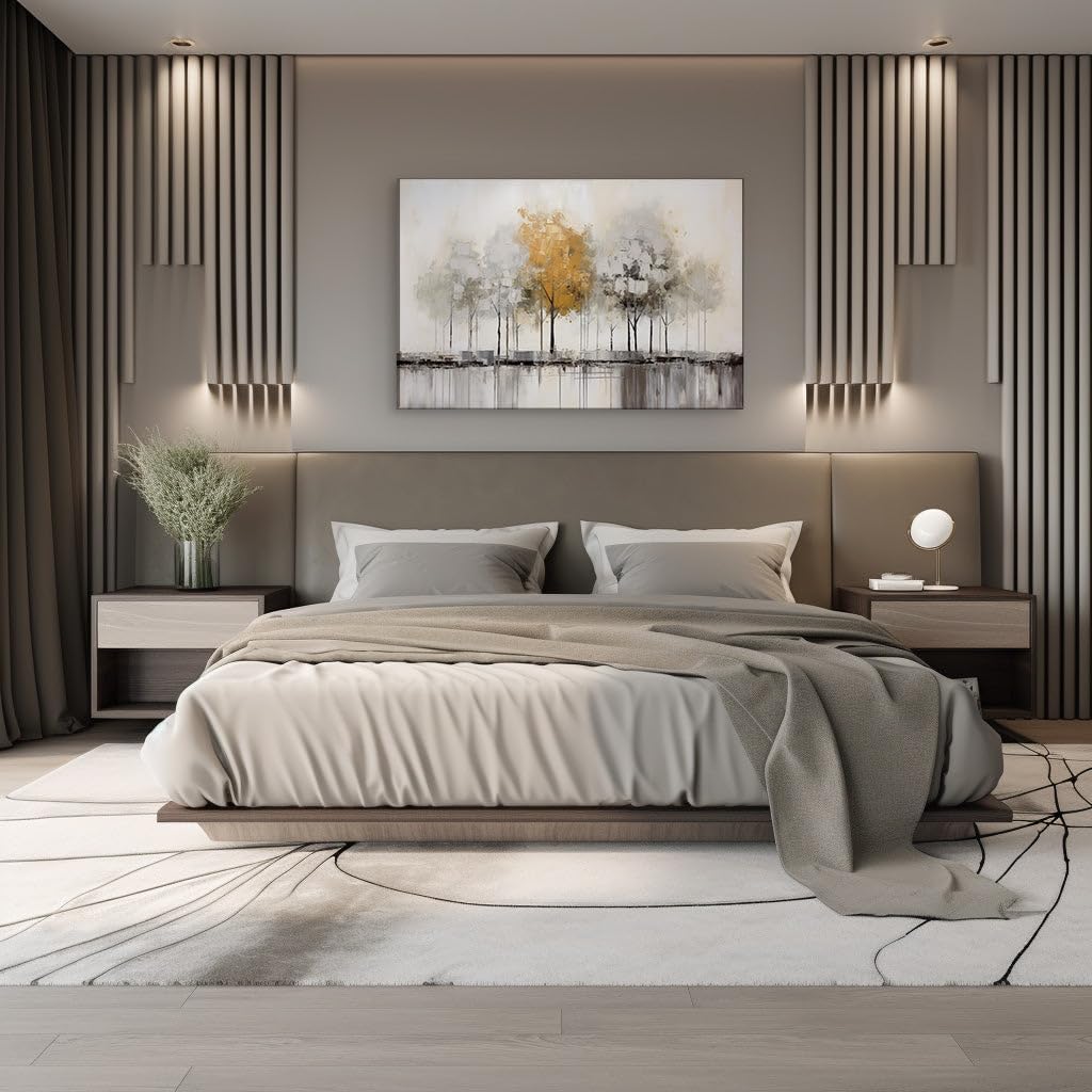 Canvas for Living room. Golden Serenity - A Contemporary Vision of Nature's Tranquility, 27 x 18 inch Canvas Wall Art - Ready to Hang - 69x46 cm (27x18 inch)