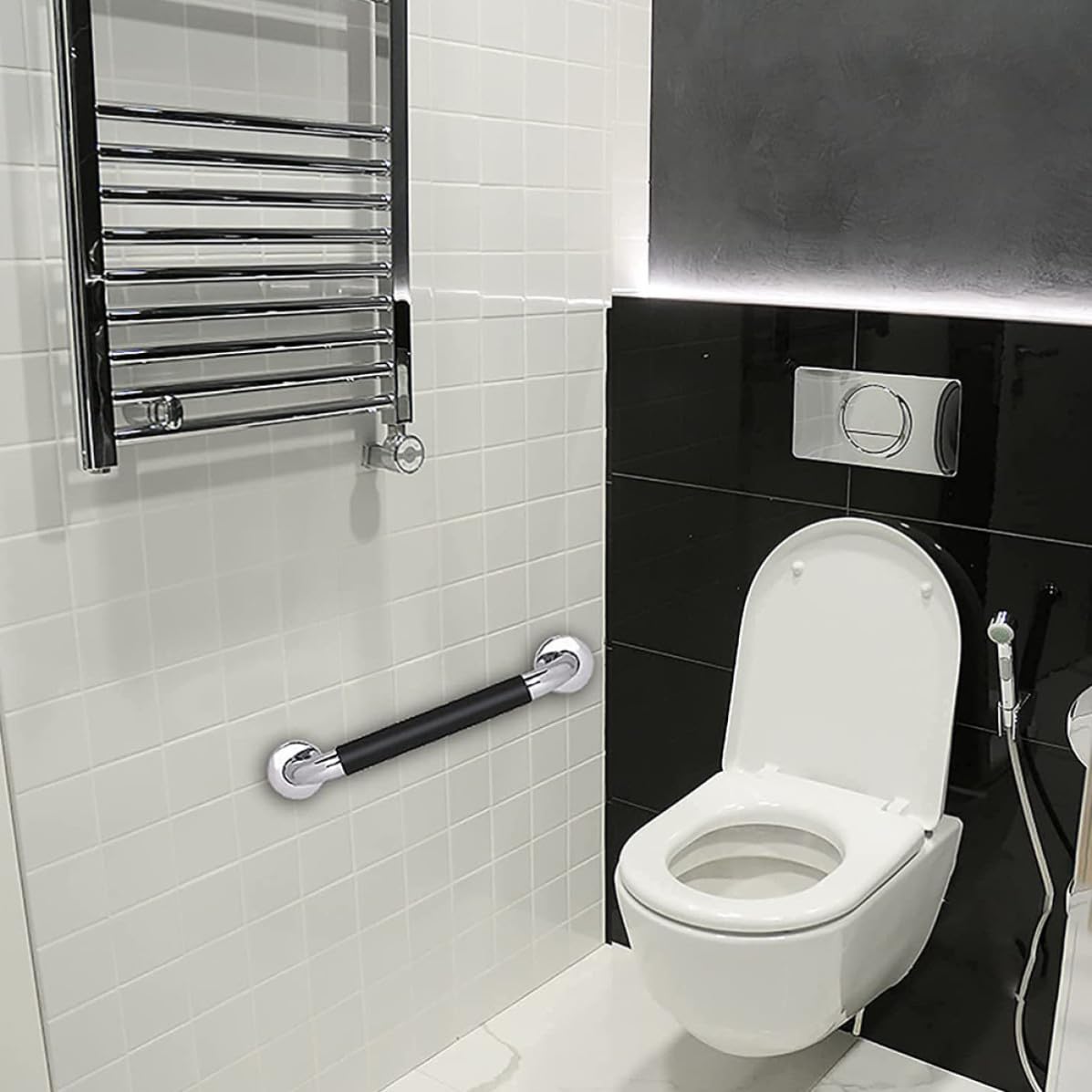 COHEALI 2 Piezas Barra de Apoyo para Personas Discapacitadas Pasamanos de Seguridad de Acero Inoxidable Negro, Antideslizante, Efecto Luminoso, para Escalera y Baño