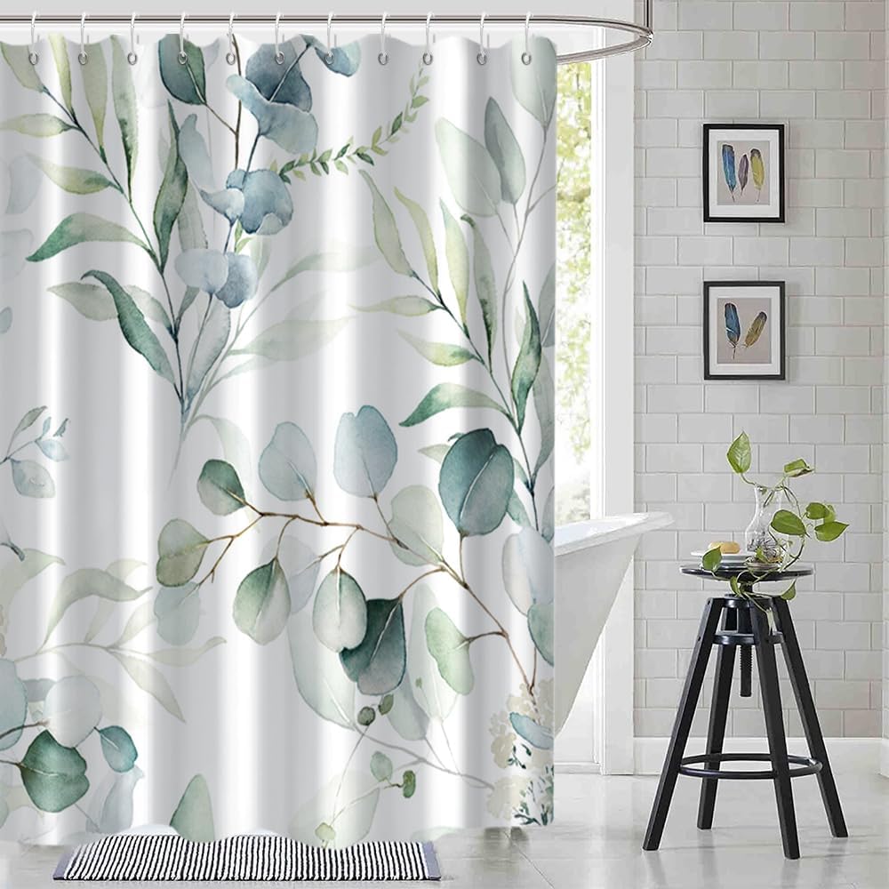 Ruelvth Eucalyptus Shower Curtain, Spring Sage Green Shower Curtain for