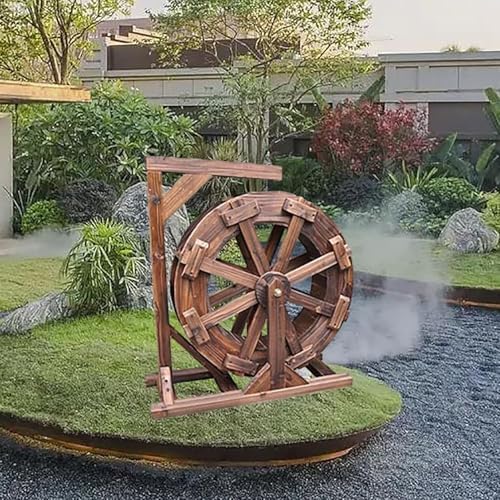 Rustic Water Wheel Fountain - Freestanding Outdoor/Indoor Decorative Spitter, Vintage Ornamental Water Feature with Stand (7.8in Dia) - Perfect Garden Decor