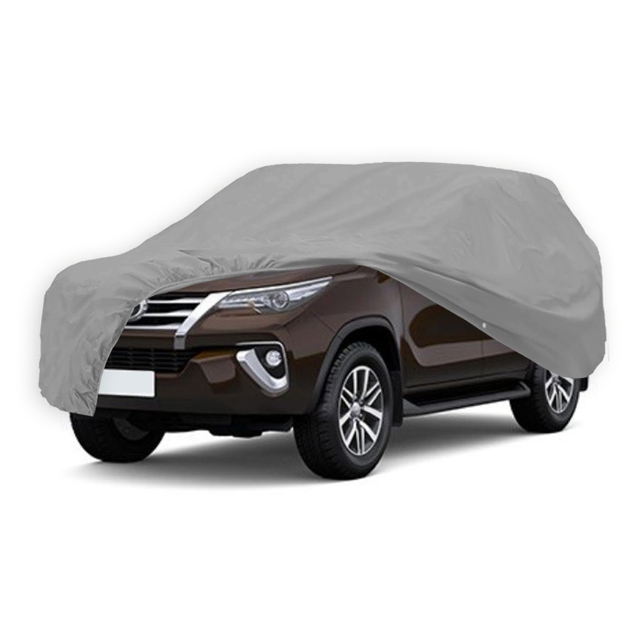 BABBLINGS Car Body Cover Compatible with Toyota Fortuner | Waterproof Heavy Duty Car Body Cover + Sun Protection + Triple Stitched + Mirror Pocket (Silver)