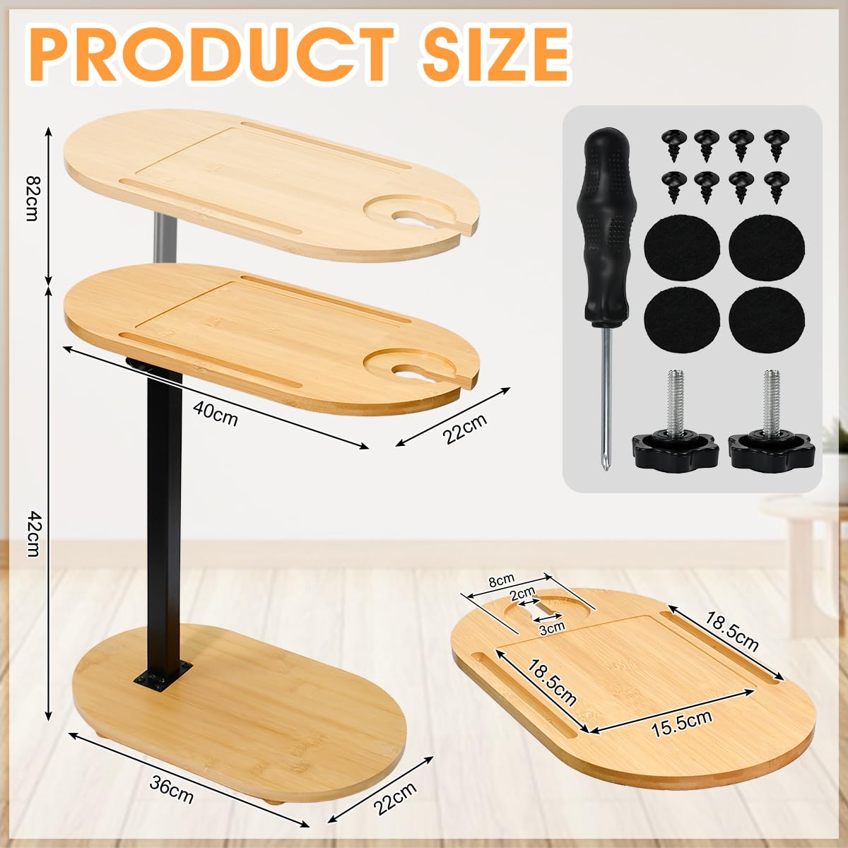Tavolino Laterale a Forma di C Regolabile in Altezza 40-80cm,Tavolino Laterale da Divano Girevole a 360° per Soggiorno, Bagno o Camera da Letto (40 cm x 22 cm)