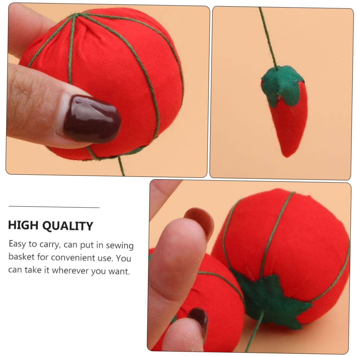 DIYEAH 50 Pcs Punzonado De Algodón De Tomate Accesorios De Ganchillo Accesorios Cubiertos Alfiletero De Fresa Lindo Alfiletero Agujas Huevo Telares Punto De Cruz Juguete Rojo