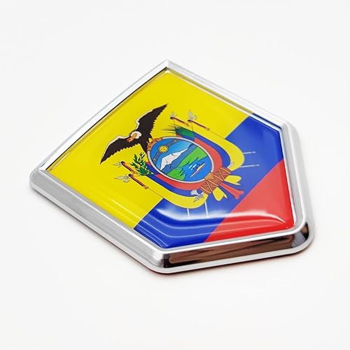 Overdecor Calcomanías de bandera de Ecuador, emblema de automóvil, accesorios de automóvil ecuatoriano, decoraciones de bandera de escudo cromado,