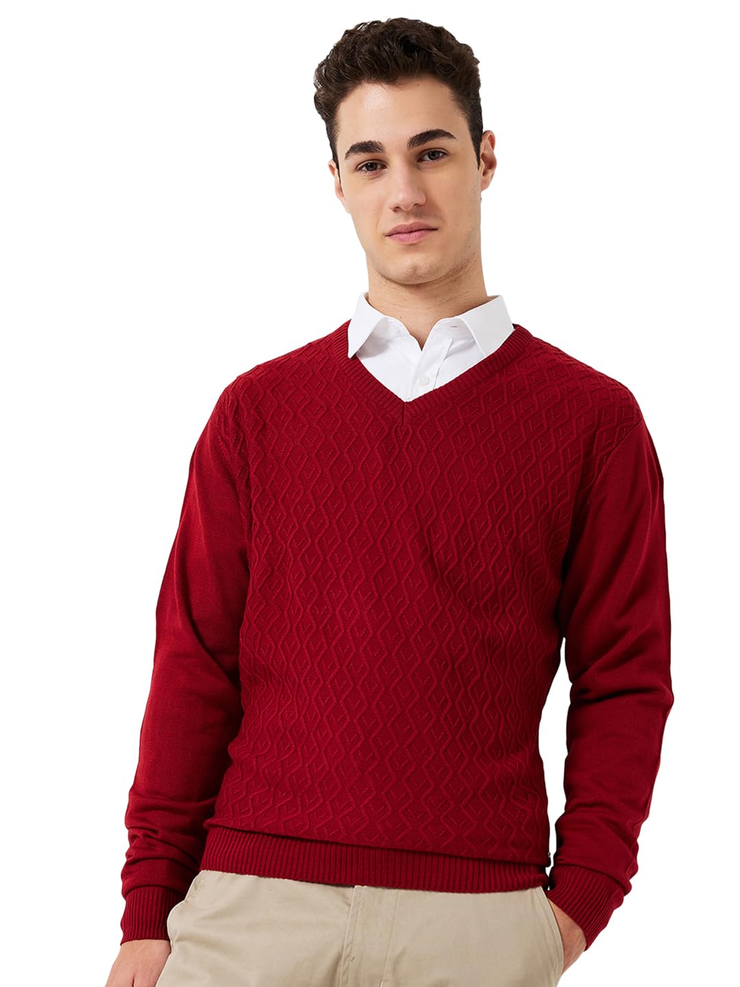 park avenue Men Regular Fit Structure Pattern Pure Acrylic Full Sleeve V Neck Casual Sweater-picture-50