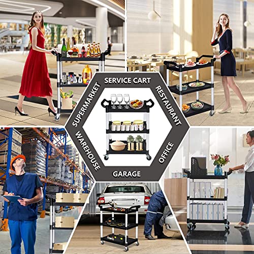 3-Tier Utility Cart | Bussing Service Plastic Cart with Wheels (16\'\' D x 32\'\' W - Black)