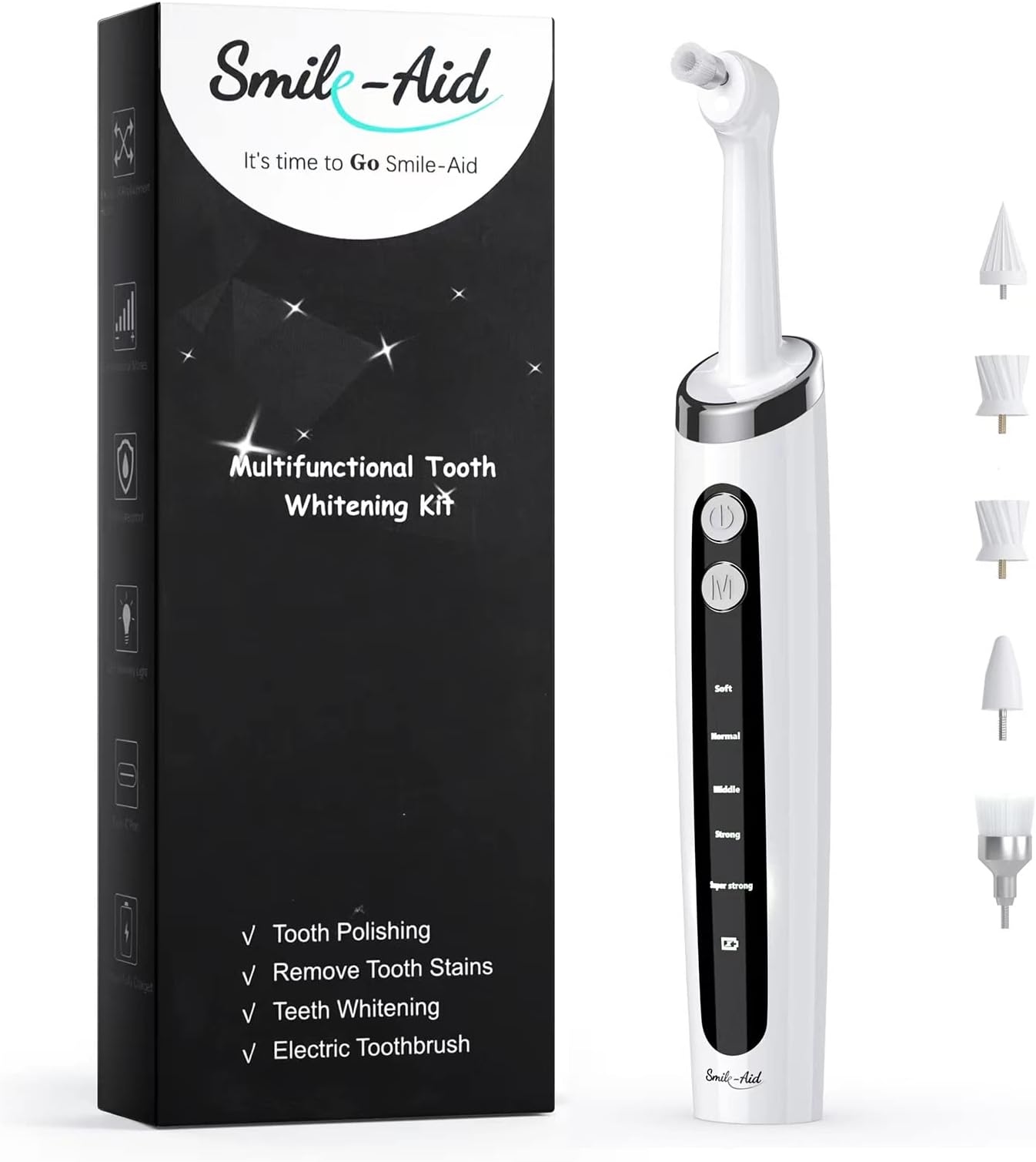 Smile-Aid Tooth Polisher, Multifunctional Replacement Head Teeth Whitening Kit, Better Whitening Effect Than Electric Toothbrush, USB Charging, Waterproof