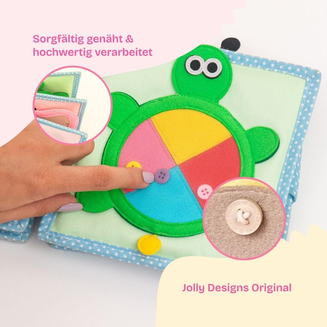 Jolly Designs – Kleine Biene - Mini Quiet Book – Montessori Spielzeug ab 6 Monaten – Motorik & Sensorik fördern – Handgefertigtes Filzbuch – Lernspielzeug für Kleinkinder – Busy Book für unterwegs