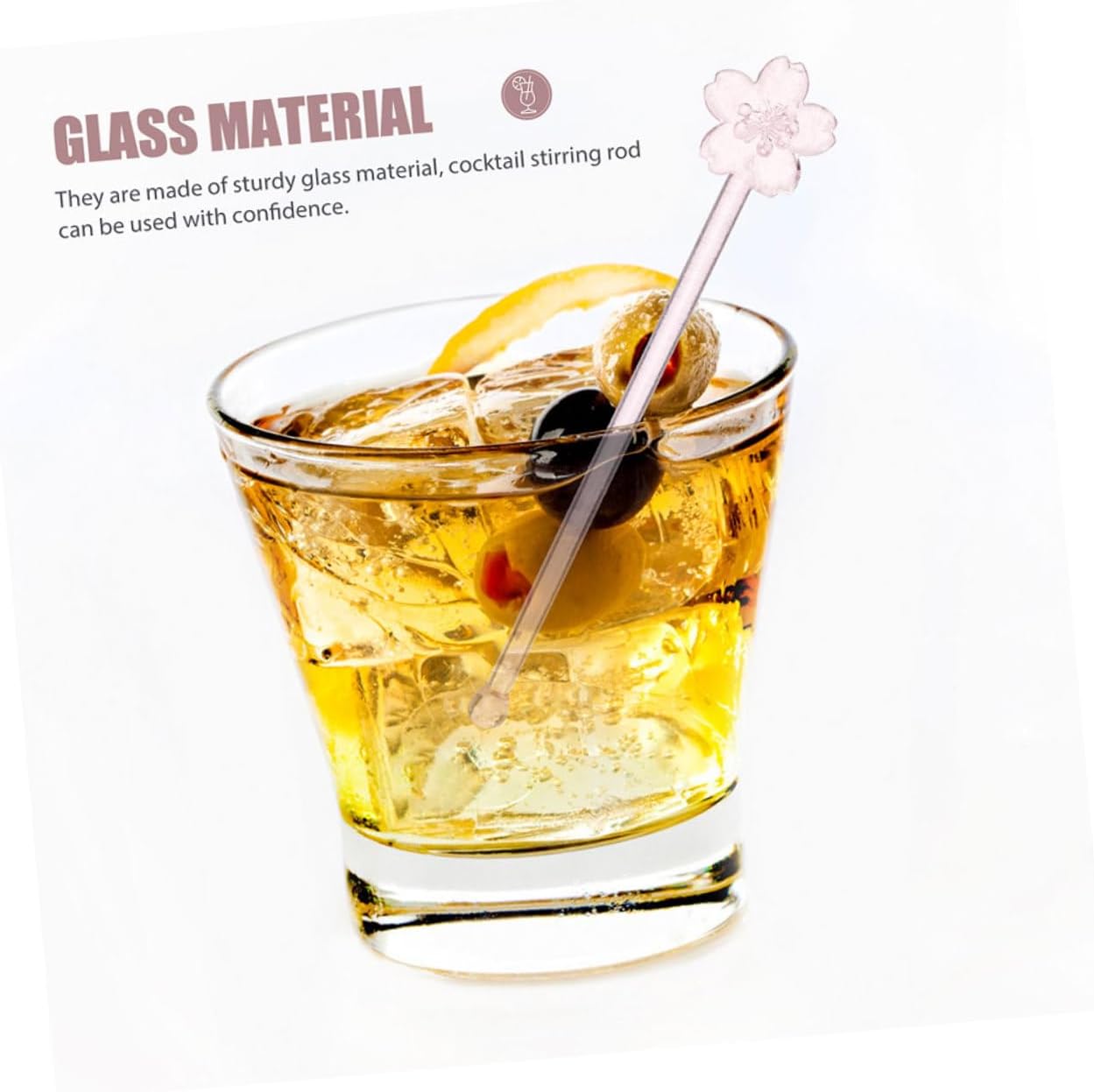Unomor 3pcs Handle Glass Stir Sticks Cherry Pattern for Drinks Juices and Coffee Creative Reusable Beverage Stirrers for Easy Mixing and Playful Presentation