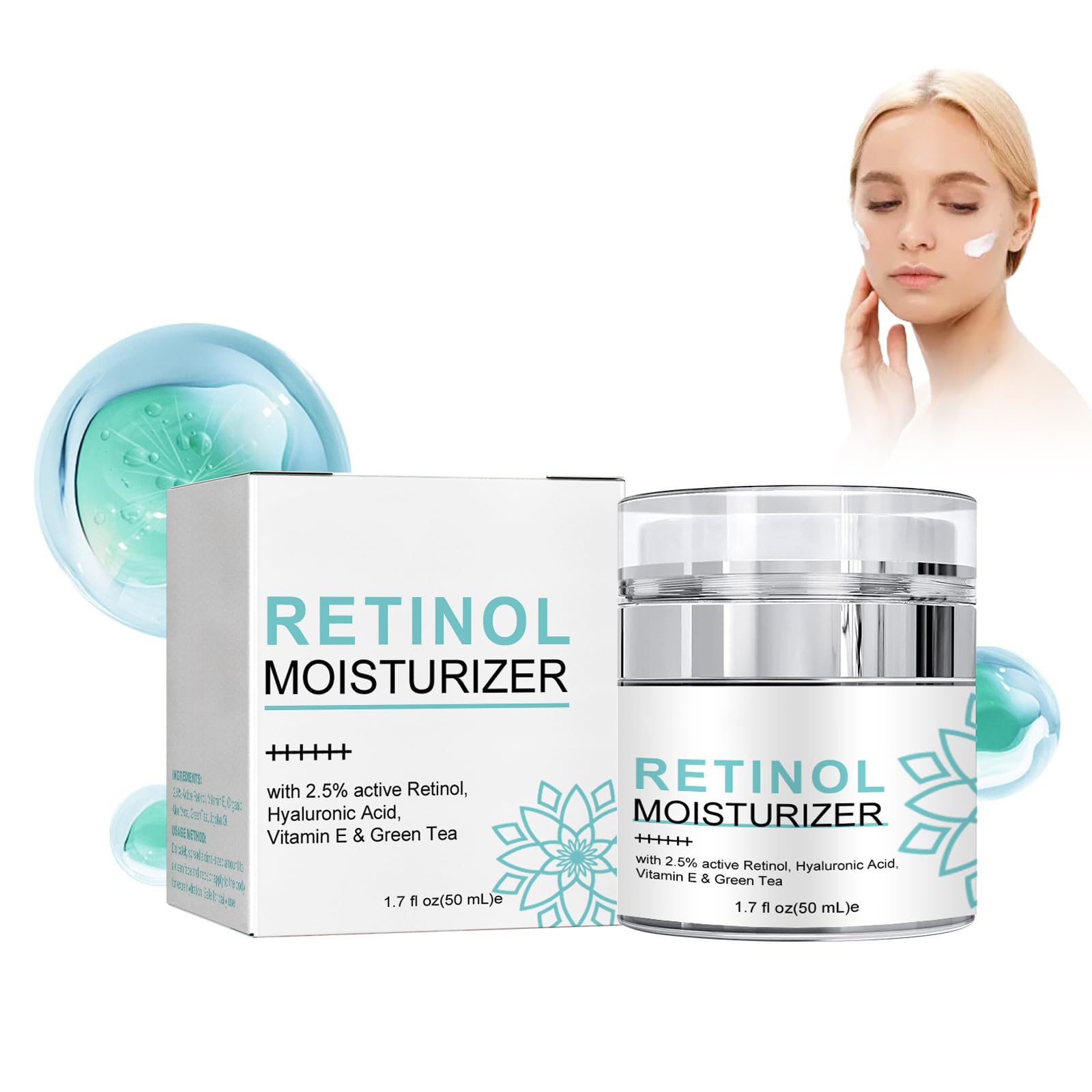 Moisturizing Cream Con Retinol y ácido Hialurónico, Crema Antiedad, Crema Facial Hidratante Antiedad y Regeneradora, Reduce las Líneas de Expresión y las Arrugas, Reafirma e Hidrata la Piel