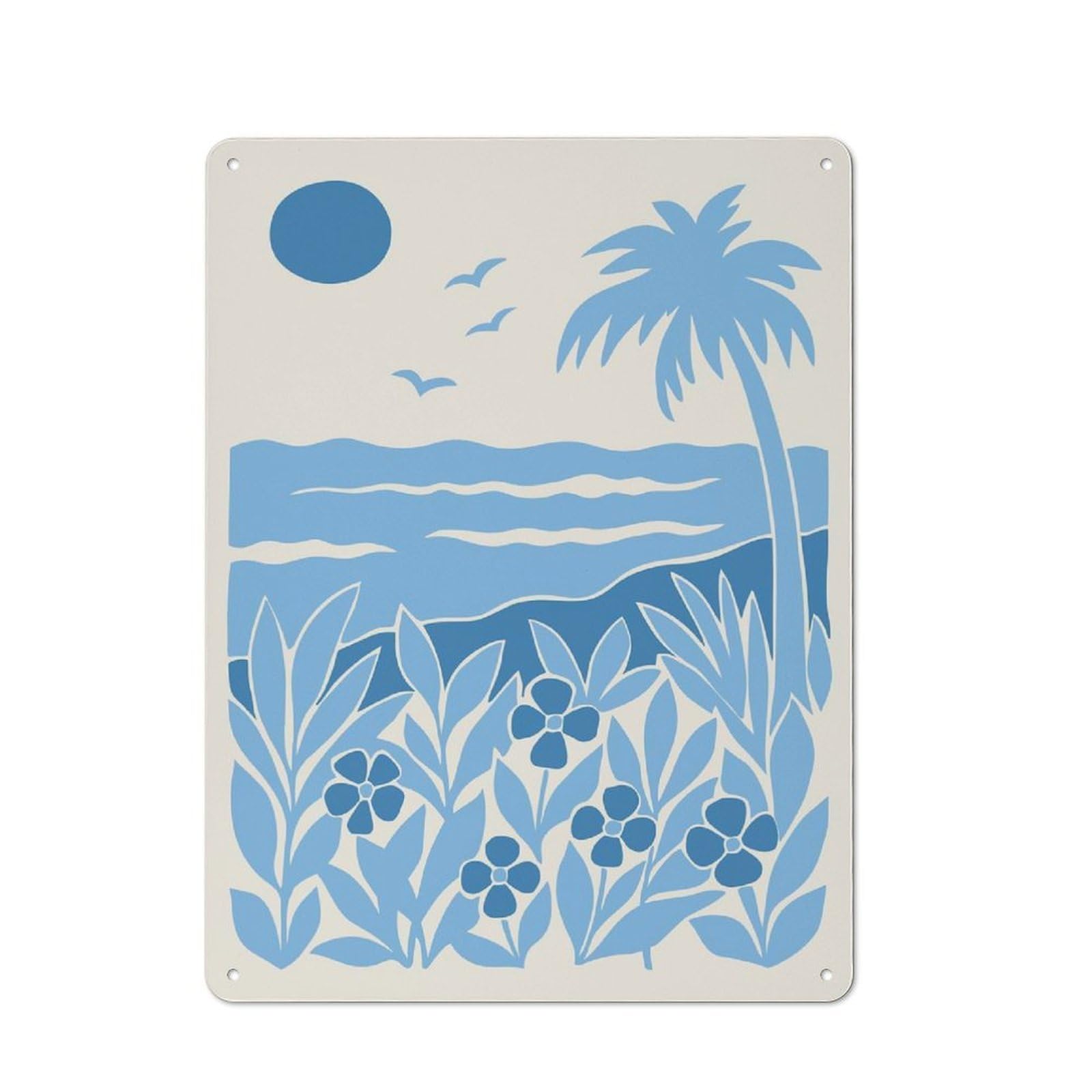 Classic Tropical Beach Scene with Palm Tree And Flowers Metal Wall Plaque 40x30cm, Nostalgic Wall Art for Living Room, Hallway, Kitchen Or Cafe