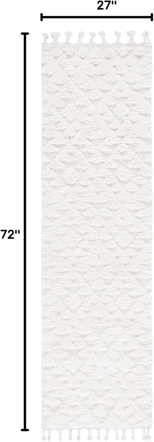 SAFAVIEH Moroccan Tassel Shag Collection Runner Rug - 2'3" x 6', Ivory, Non-Shedding & Easy to Clean, Plush High-Low Texture, Ideal for Hallway, Foyer, Entryway, Bedroom (MTS688C)