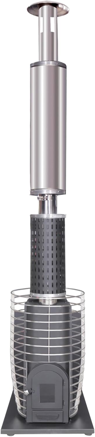 ALEKO Wood Burning Sauna Heater with Sealed Chimney Kit, 80 lb Stone Capacity, Heavy-Duty Steel Wood-Fired Stove for 318–530 Cu Ft Sauna Rooms, Heat Shield & Mounting Hardware Included