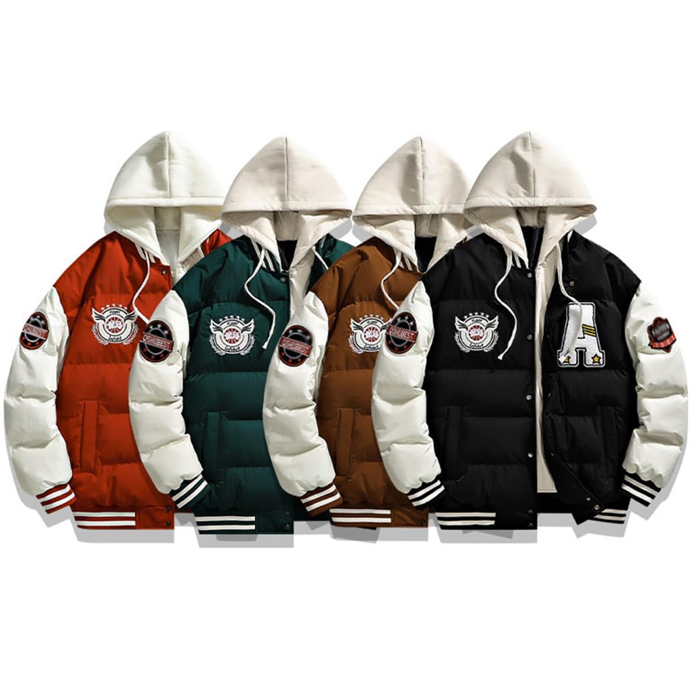 Winterjacken Daunenjacke für Herren Damen Unisex College Jacke mit Kapuze 90S Y2K Bomberjacke Warm Daunenmantel Trucker Baseballjacke Fliegerjacke