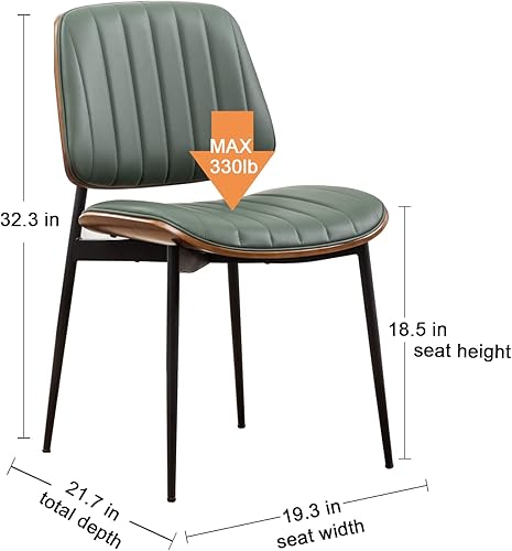 Miniatura 2 de LUNLING Juego de 2 sillas de comedor modernas de mediados de siglo, sillas retro de piel sintética con asiento tapizado de madera curvada de nogal,