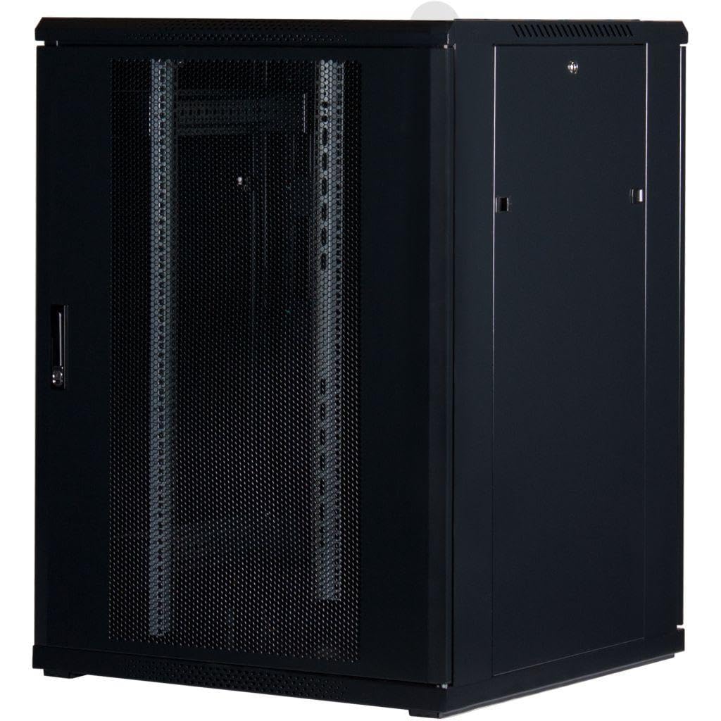 Rockstable 22HE 19 Zoll Serverschrank Netzwerkschrank (BxTxH) 800x800x1600mm mit Glastür - Türanschlag wechselbar - Türen und Seitenwände abnehmbar und verschließbar - Kabelkanal - Schwarz (RAL 9005)