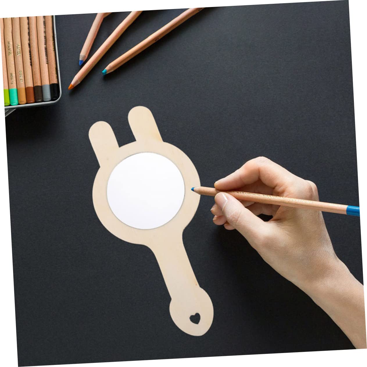 AUTSUPPL DIY Wooden Mirrors 12pcs Unpainted Hand Mirrors Handle Crafts for Kids for Kids Room Decoration