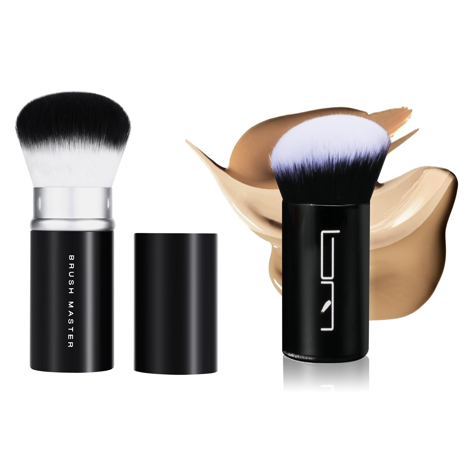 Brush Master 2pcs Retractable Foundation Makeup Brush, Kabuki Brush For Powder, Blush, Bronzer, Concealer, Portable Brush Cover, Perfect for Travel(