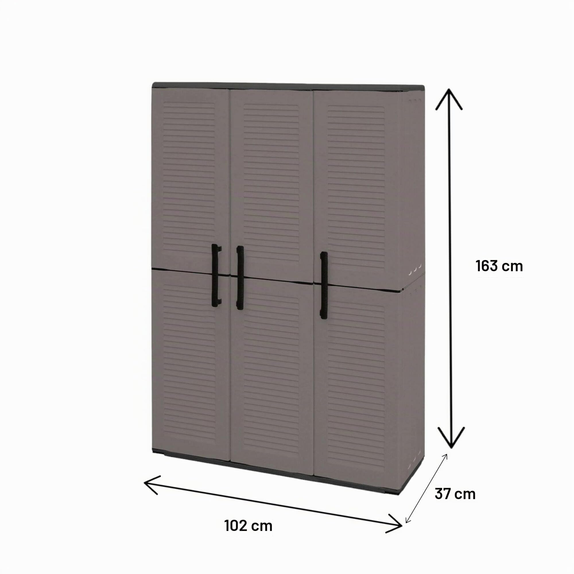 Dmora Bilzen Armoire d'extérieur 37 x 102 x 163h cm Gris 3 étagères 3 Portes, Meuble de Jardin 4 Compartiments, fabriquée en Italie