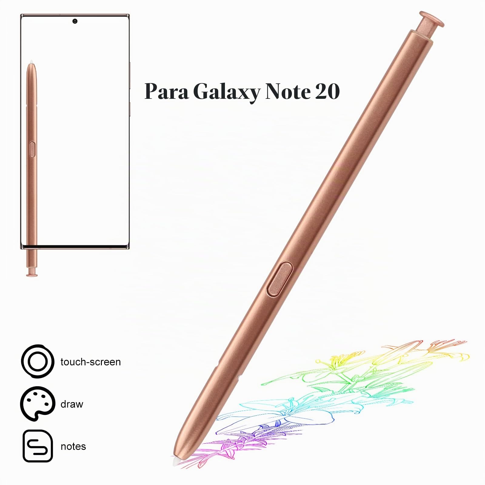 Galaxy Note 20 y Note 20 Ultra S Pen con Bluetooth para Samsung Galaxy Note 20 y Note 20 Ultra 5G Stylus Pen con control remoto, bronce místico