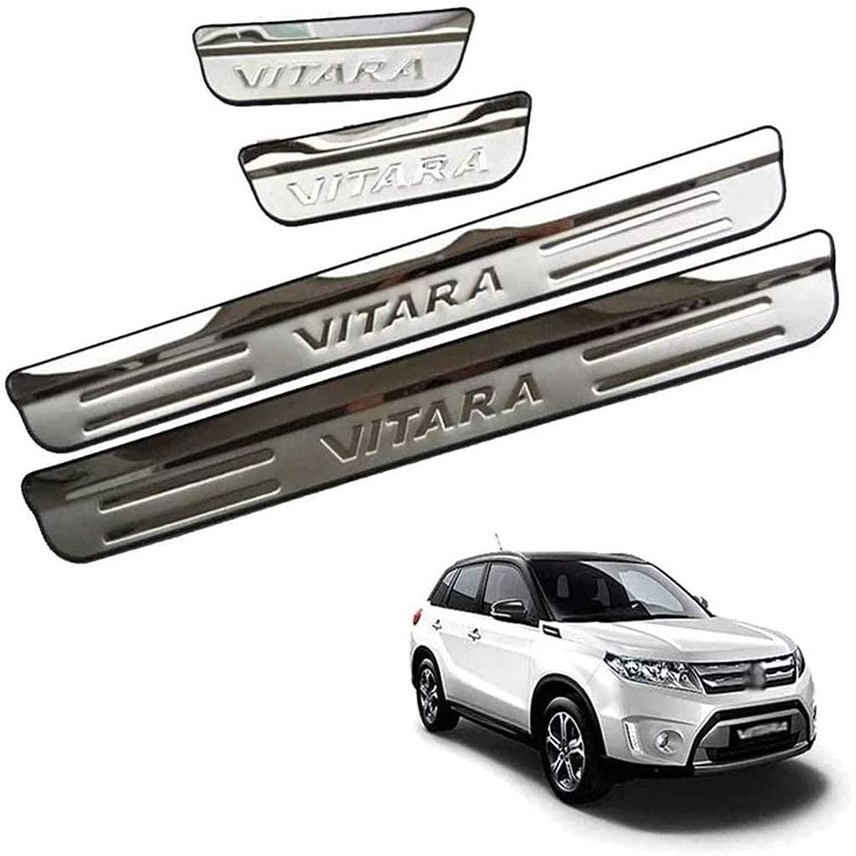 MNBHJGR 4 Pezzi Battitacco Auto per Suzuki Vitara 2015-2020, Protezione Portiere Auto in Acciaio Inox Protezione AntiGraffio per Pedale Accessori Auto