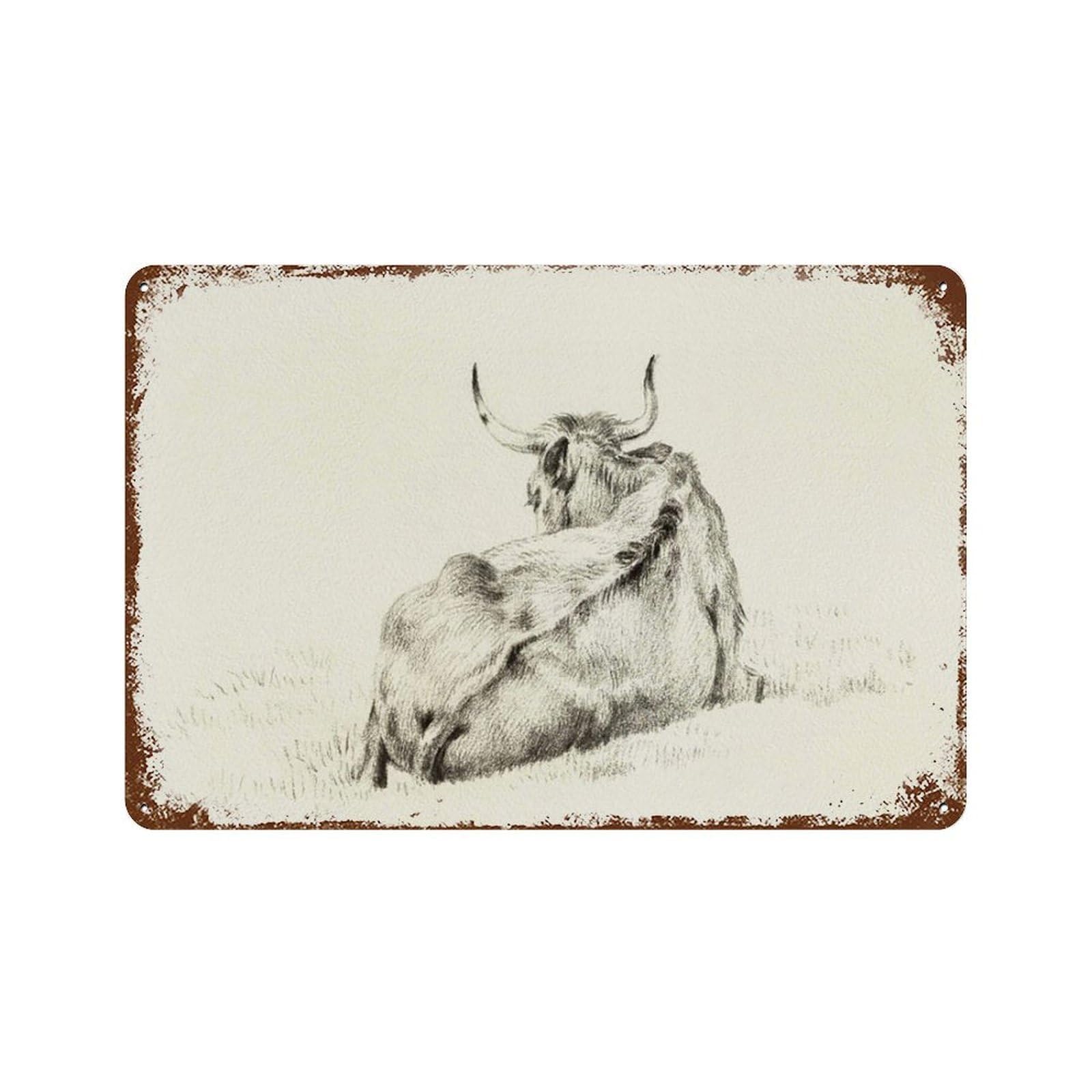 xiaoxiaoshen Vintage Cow Drawing, Farm Animal Sketch, Black & White, Farmhouse Country Wall Decor Art Metal Tin Poster Modern Home Decor Art Home Bar Shop Decorations Vintage Sign 20x30cm