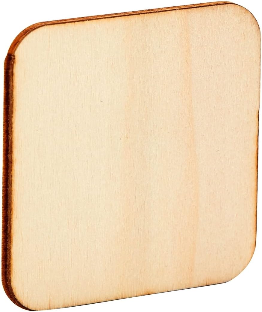 60 Pack 2x2 Wood Squares for Crafts, 2.5mm Unfinished Wood Cutouts with Rounded Corners