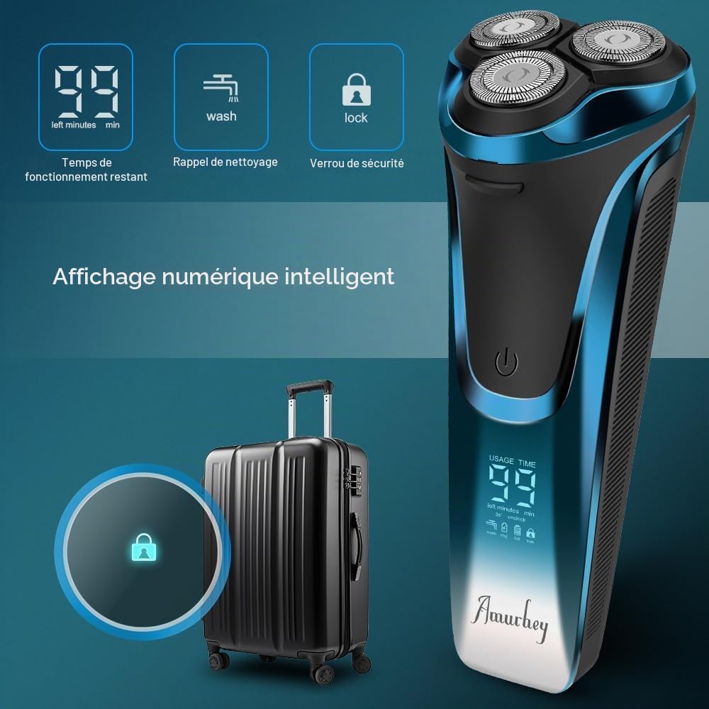 Amurhey Rasoir Électrique Homme Wet & Dry- 3 Lame/Chargeur/housse de voyage