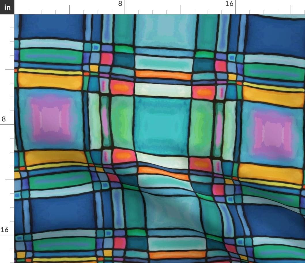 Spoonflower Fabric - Jewel Tones Plaid Pink Blue Retro Squares Lines Hippie Printed on Petal Signature Cotton Fabric by The Yard - Sewing Quilting Apparel Crafts Decor