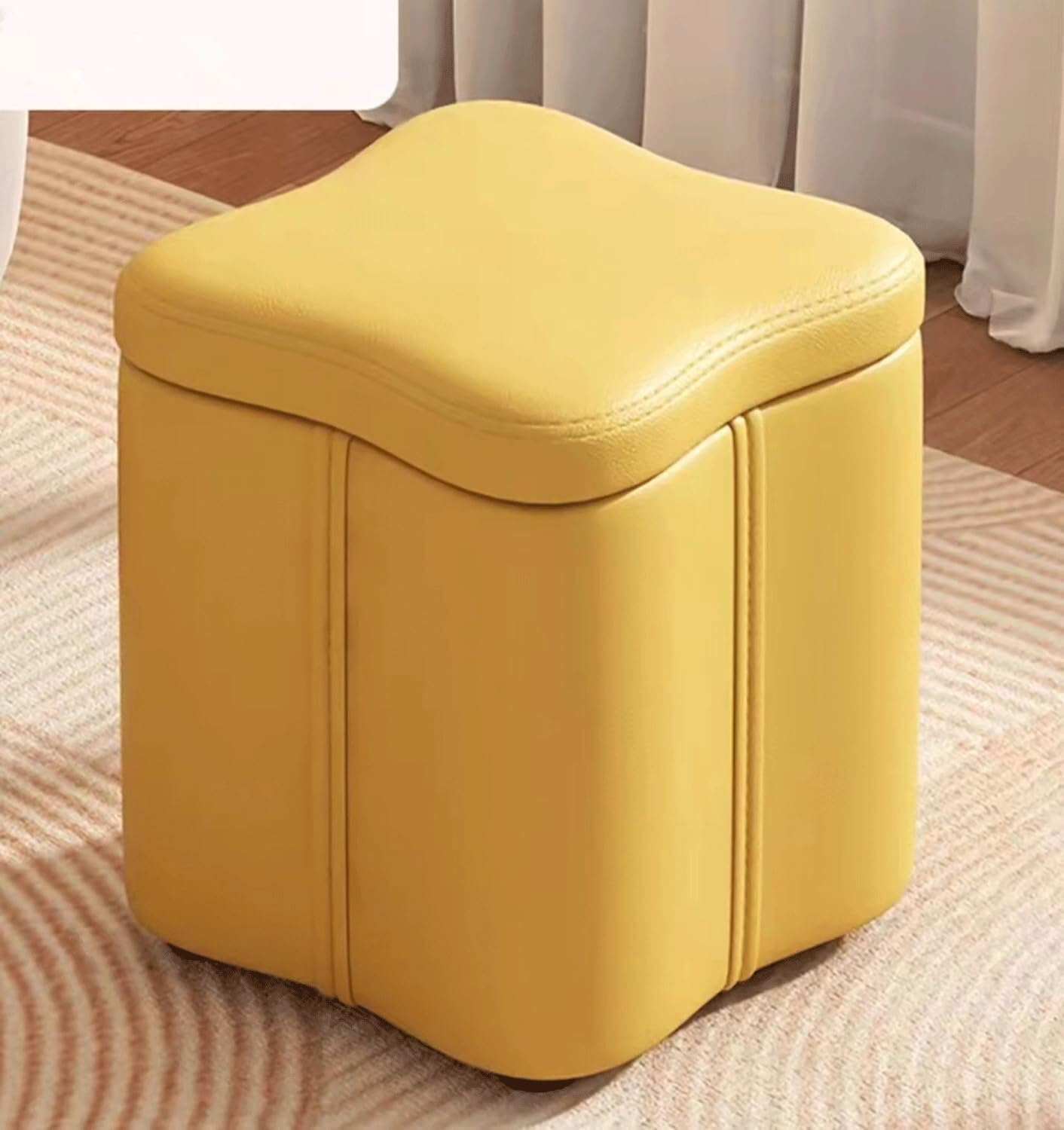 Pouf ottoman rembourré en tissu jaune de qualité supérieure avec coffre