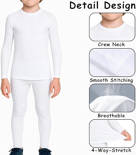 Miniatura 4 de HYCOPROT Conjunto de ropa interior térmica para niños y jóvenes, pantalones largos de capa base con forro polar de compresión, leggings y pantalones