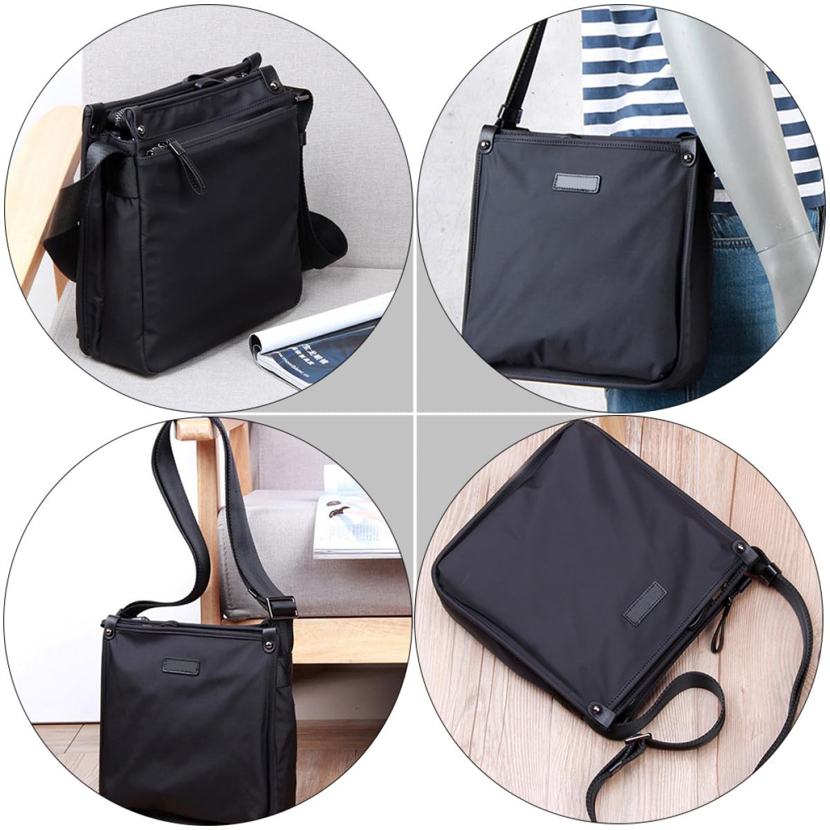 Baluue Bolso Bandolera Multifunción para Hombre, Tamaño Mediano en Tela Oxford Negra, Cinturón Ajustable y Cremallera, Adecuado para Viajes, Uso Diario y Almacenar Pañuelos y