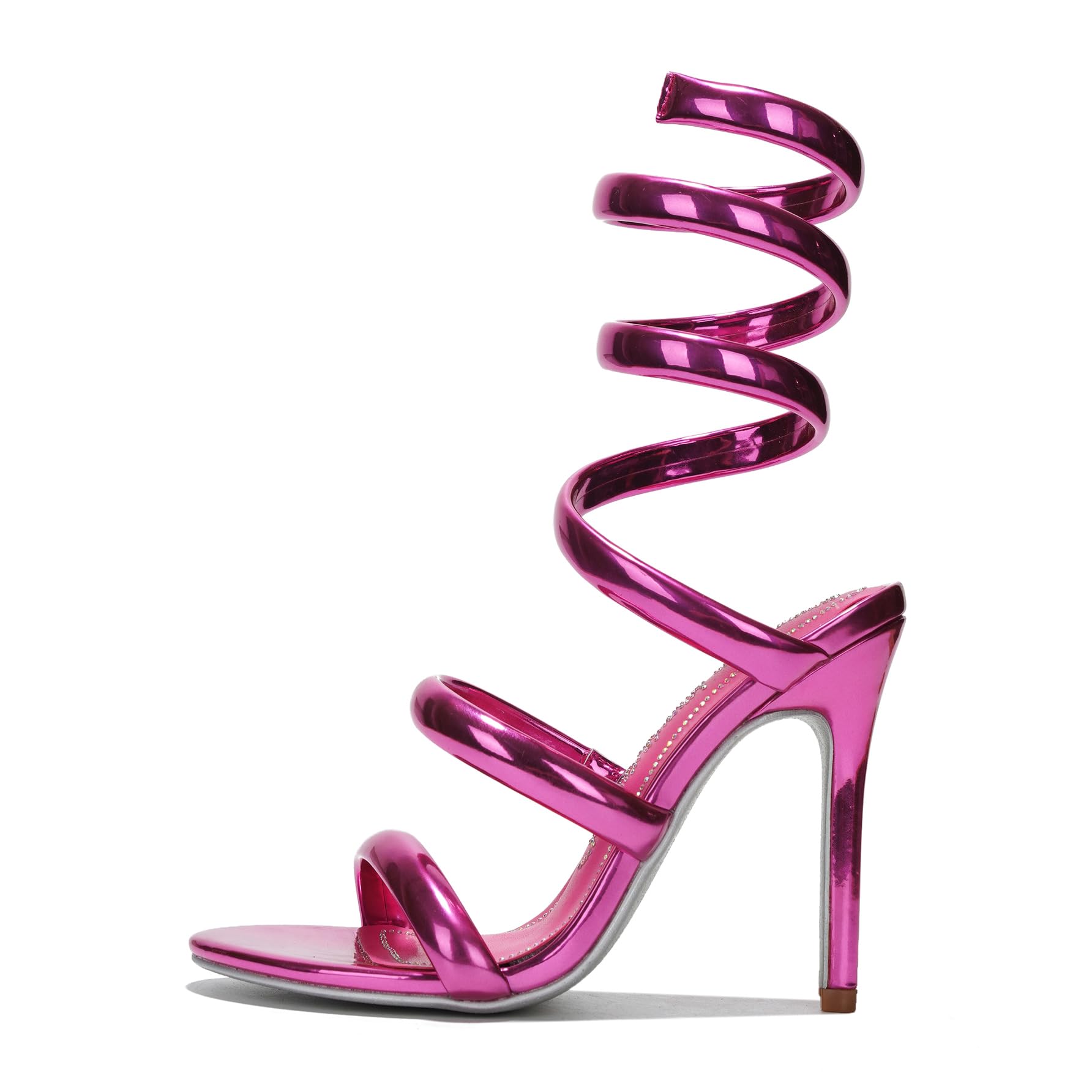 Cape Robbin Women's Metallic Heels - Ankle Wrap Stiletto Sandals 4 Inch, Open Round Toe High Heel Sandals for Women, Shiny Evening Heels (Faydra)