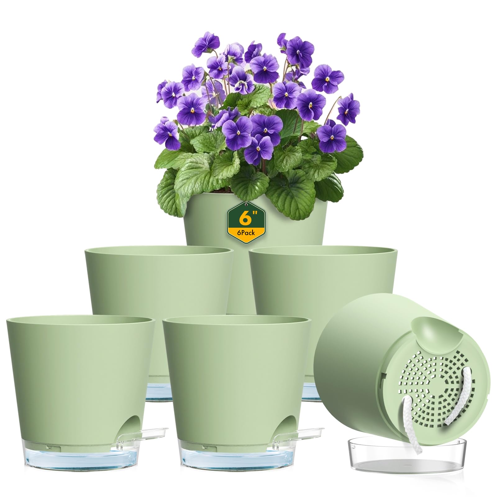 Meowell 6 Inch Self Watering Pots, 6 Pack