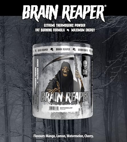 Foto von Fitness Authority Skull Labs Brain Reaper | Pre-Workout Booster | Pulver | 270g je Behälter | Extrakt Komplex | mit Koffein Beta-Alanin L-Tyrosin Taurin | Body Building Kraftsport (Lemon - Zitrone)