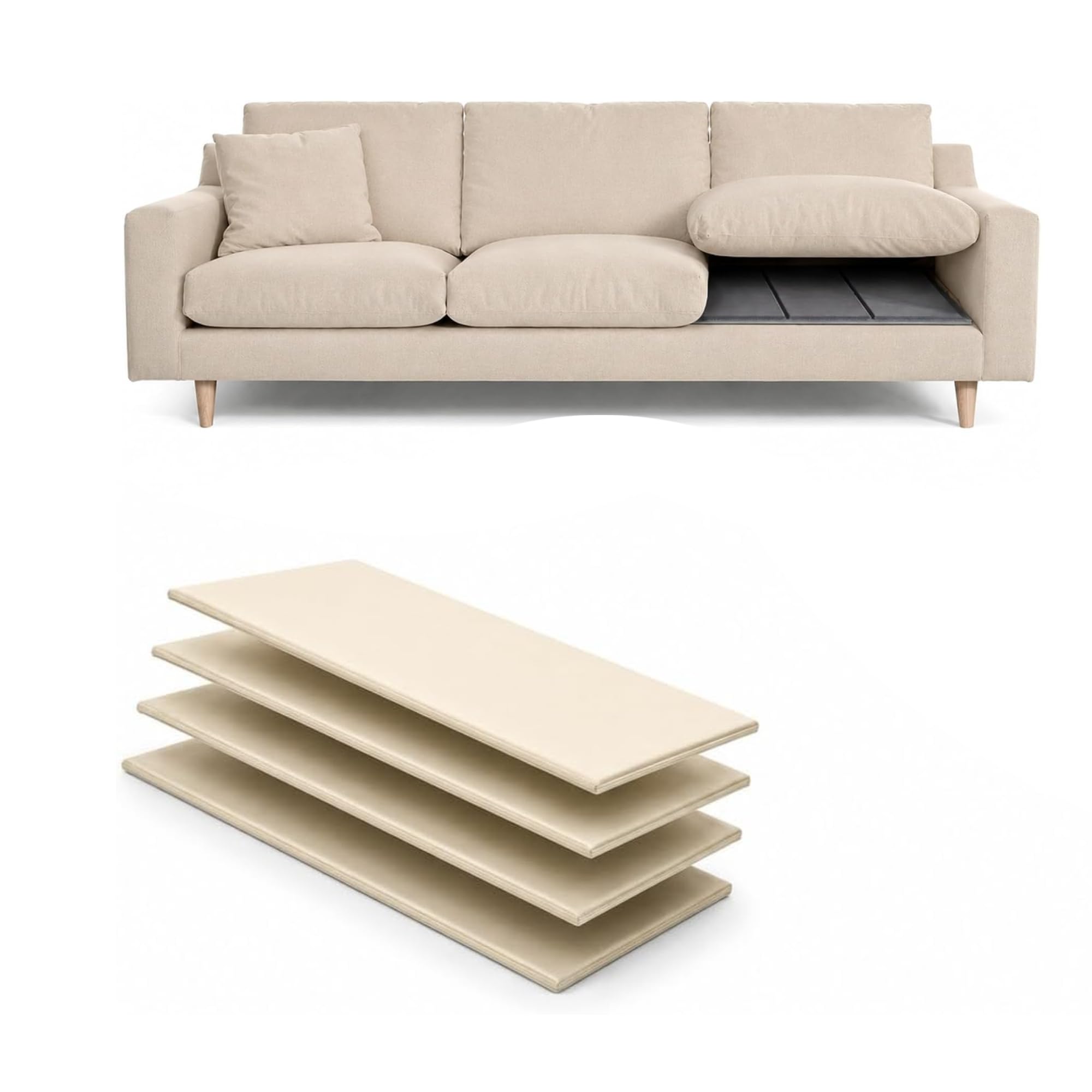 Havfun Sofa Rejuvenator Boards - Non Slip Foldable Under Cushions Seat Support Board Sagging Armchair Saver Sofa Support 1, 2, 3 Seater (1 Seater, Off White/Cream)