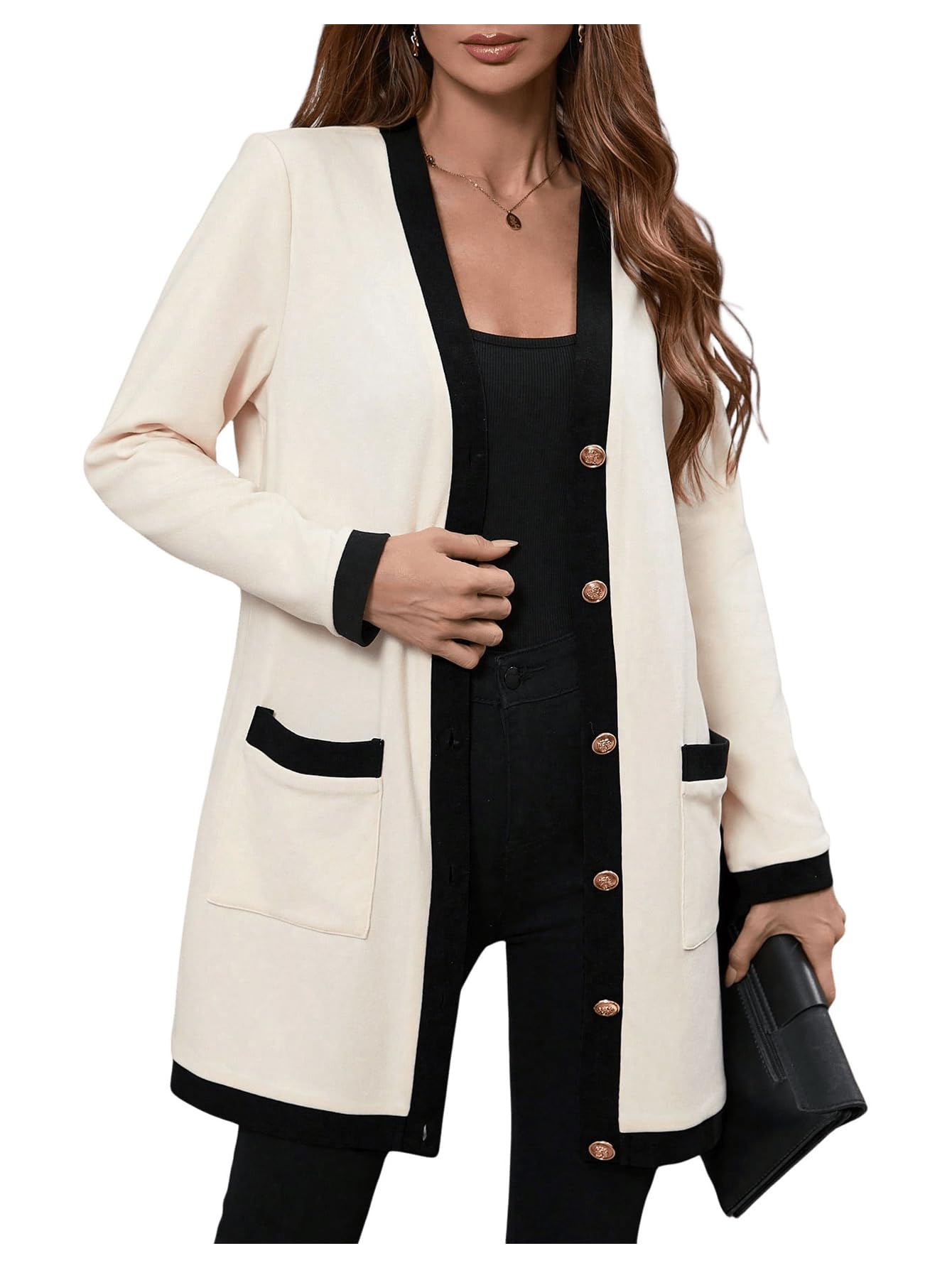 SOLY HUX Womens Color Block Cardigan V Neck Button Down Long Sleeve Jacket Outerwear with Pockets