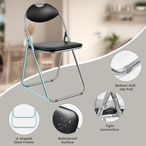 Miniatura 5 de LDAILY Silla plegable, silla plegable de metal, paquete de 6 con cojín acolchado y asa portátil, sillas de comedor apilables con respaldo cómodo,