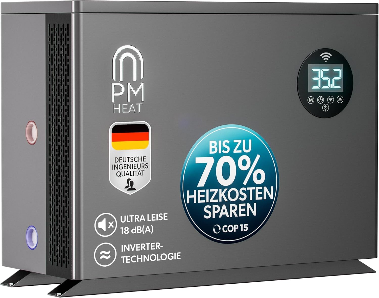 poolomio® Wärmepumpe Pool 20 bis 55m³ | Effiziente Full Inverter Wärmepumpe Invermo 9,5 kW mit Smarter App-Steuerung | Ultra leise Poolheizung mit Smarter App-Steuerung (9.500 Watt, COP 15)