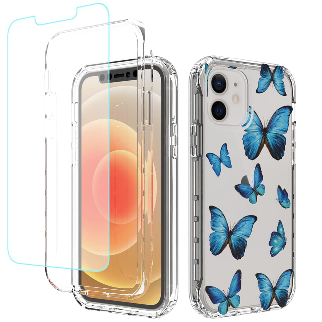 Sidande Case for iPhone 11 Case with Tempered Glass Screen Protector, Full Body Clear Floral TPU Slim Phone Protective Armor Cover for Apple iPhone 11
