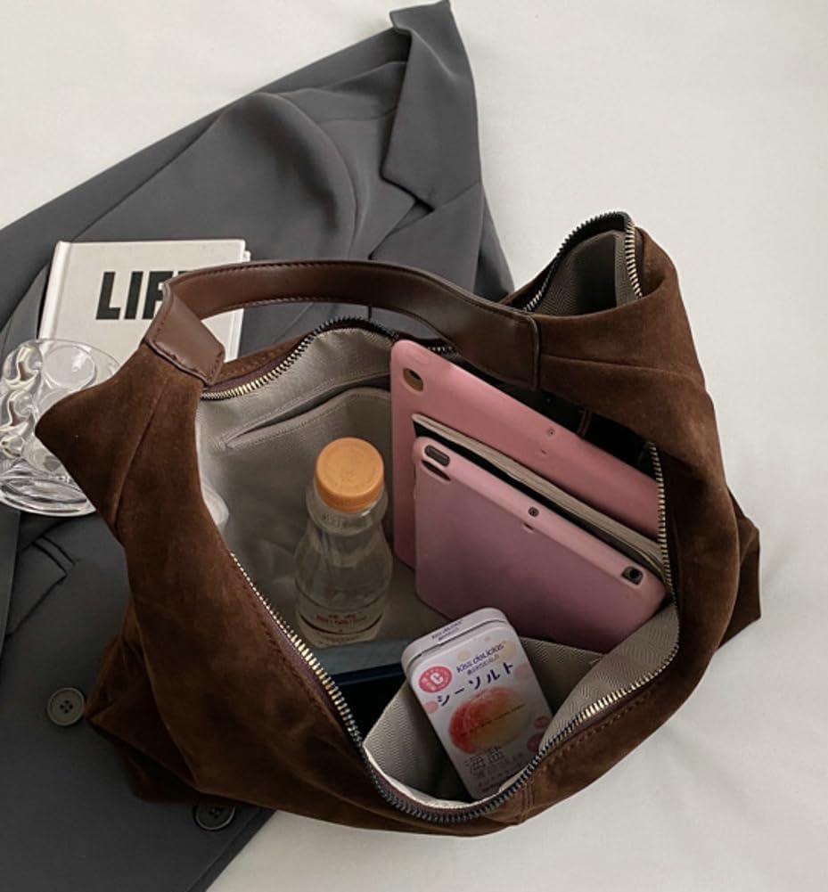 Trendy Suede Crescent Shoulder Bag Women Tote Bag Satchels Crossbody Purse Top-handle Travel College Work Tote Handbag - Image 3