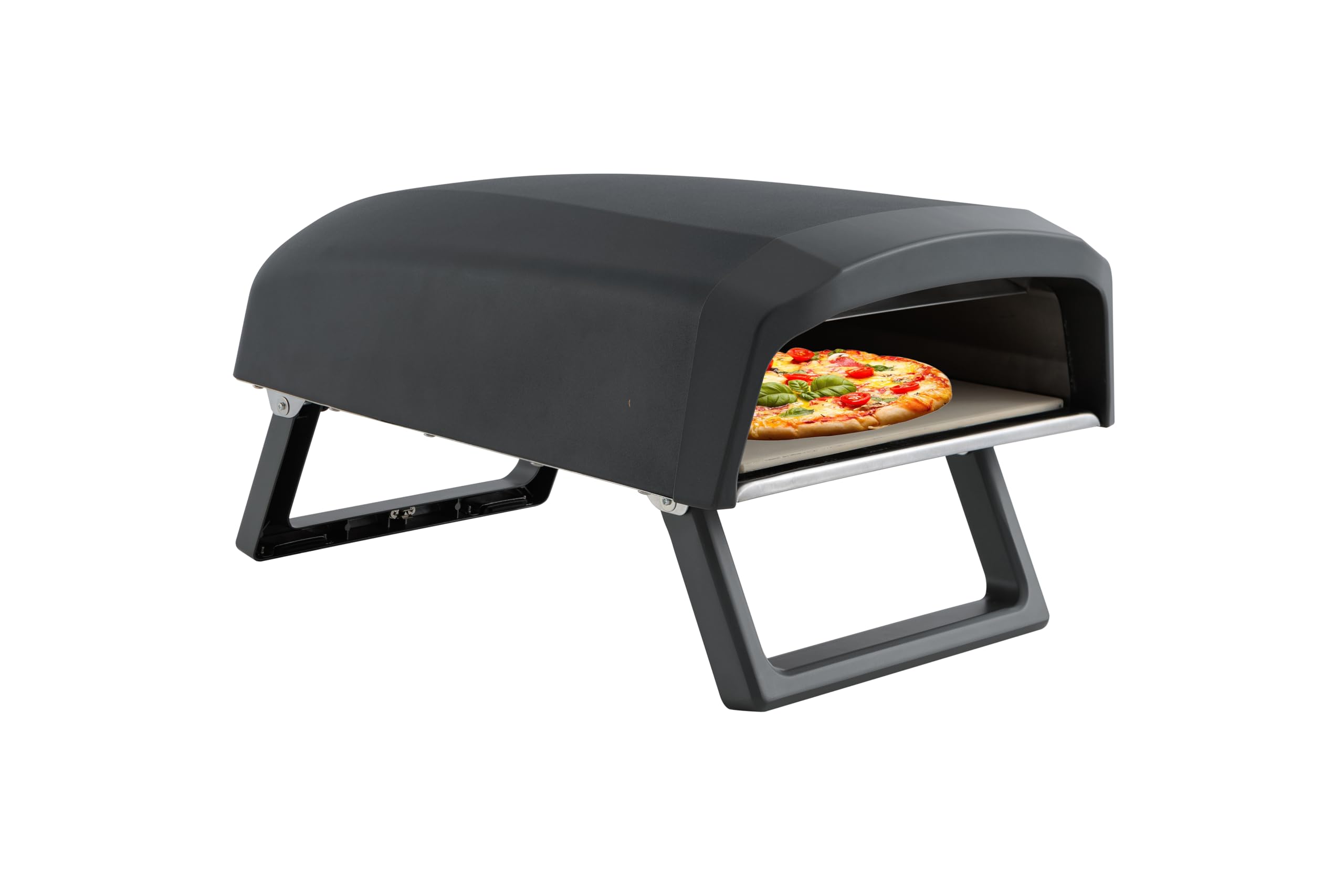 Tarrington House Horno de Gas para Pizza Fornaro, Acero Negro, 64 x 41 cm, con Piedra Cerámica 33 x 33 cm, Quemador 4 kW, Patas Plegables