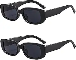 Pacote com 2 óculos de sol retangulares modernos Y2K anos 90 retrô para mulheres e homens óculos vintage armação quadrada proteção UV400