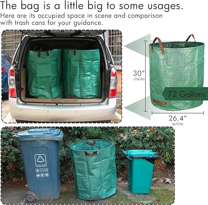 Lot de 3 sacs de rangement pour feuilles de jardin - Sacs de jardin réutilisables et résistants - Pour pelouse