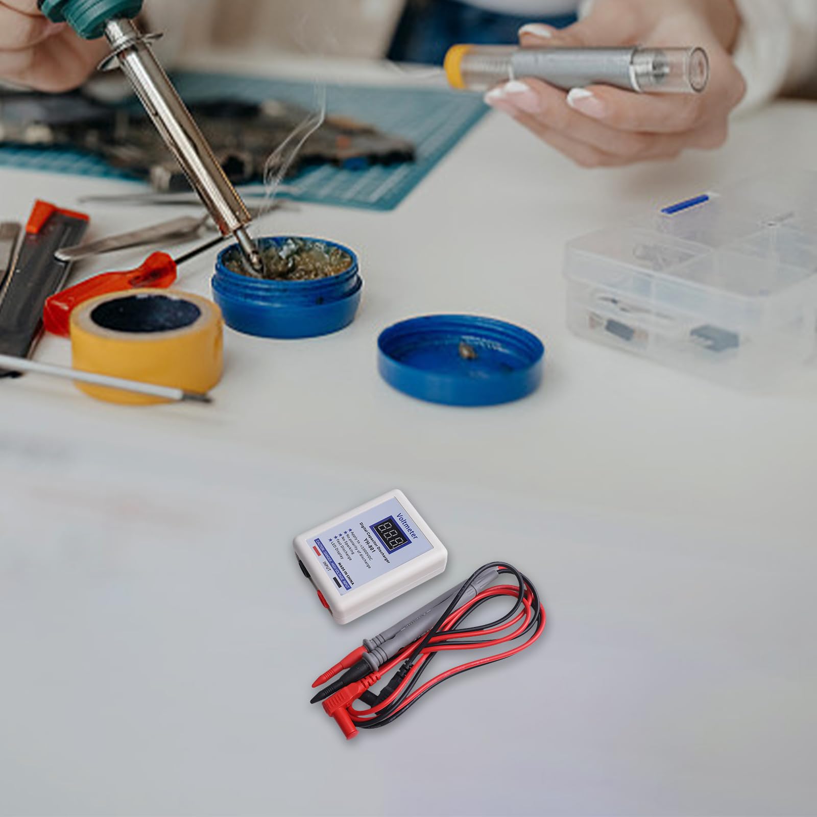 HpLive Digitaler Kondensator-Entlader 800V Hochspannungs-Entladewerkzeug mit Spannungsanzeige für Elektronik-Wartung(In Blau anzeigen)