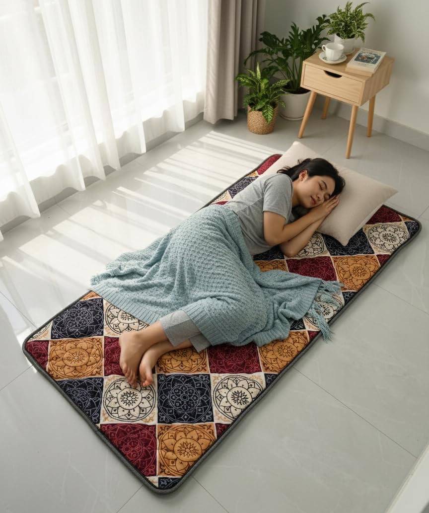 K25 Cotton Floor Bed Mattress with High-Density Foam for Extra Bedding | Lightweight Portable Rolling Mat for Travel Yoga Outdoor & Camping (Sizes: 72X48 Inch, Multicolor)